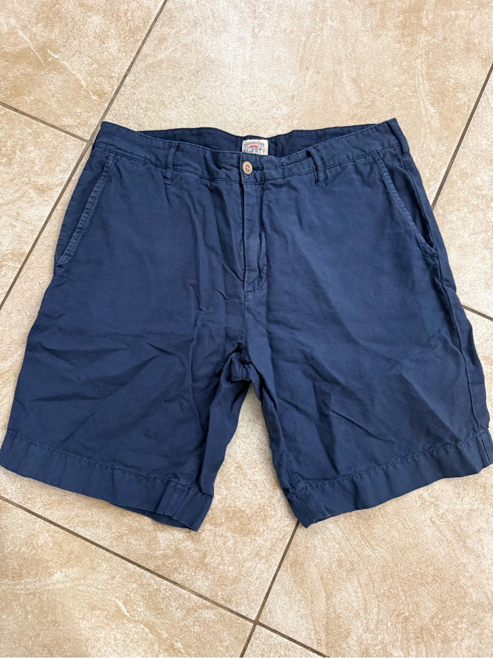 Faherty Navy Flat-Front Linen Cotton Blend Shorts Sz 31
